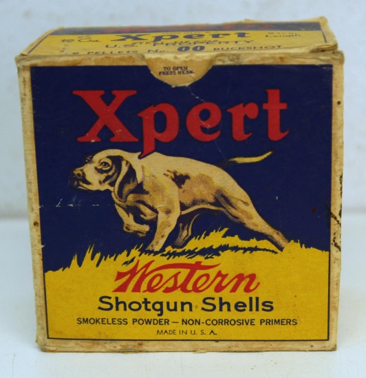 Full Vintage Box Western XPert U.S. Property 12 Ga. 00 Buckshot Shotgun Shells Ammunition...