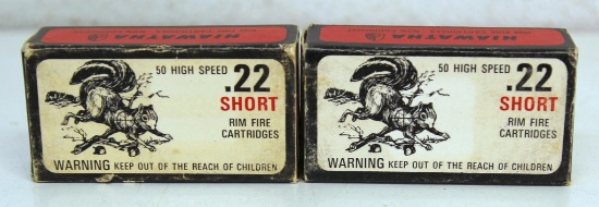 2 Full Vintage Boxes Gambles Hiawatha .22 Short Cartridges Ammunition...