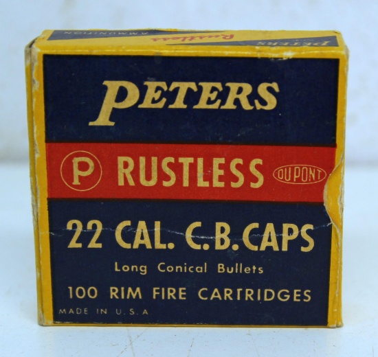 Full Vintage Box of 100 Peters .22 CB Caps Cartridges Ammunition...