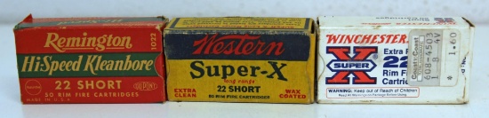 Full Vintage Box Western Super-X .22 Short, Full Vintage Box Remington Hi-Speed 22 Short, Partial