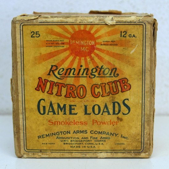 Partial Vintage Two Piece Box of 19 Remington Nitro Club 12 Ga. Shotshells Ammunition...