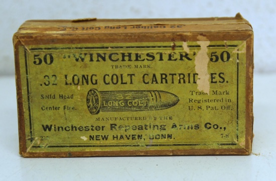 Full Vintage Two Piece Box Winchester .32 Long Colt Cartridges Ammunition...