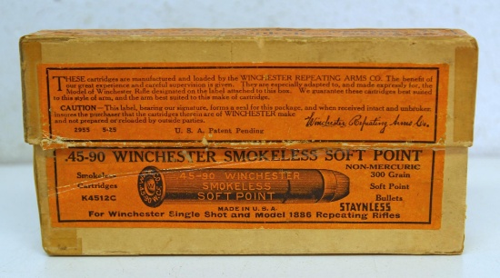 Vintage Two Piece Box Winchester .45-90 Winchester Cartridges Ammunition - 19 WRACo, 1 Rem-UMC...
