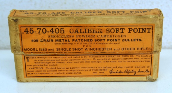 Full Vintage Two Piece Box Winchester .45-70-405 Cal. Soft Point Cartridges Ammunition for Model