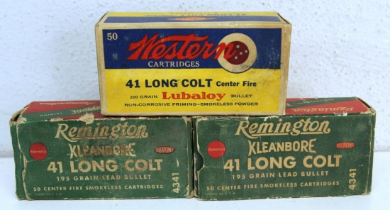 3 Full Vintage Boxes .41 Long Colt Centerfire Cartridges Ammunition...- 2 Remington & 1 Western - So