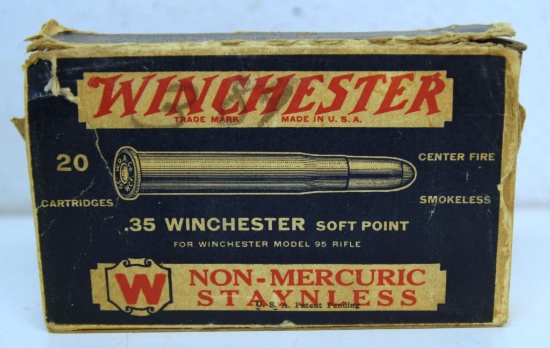 Full Vintage Box Winchester .35 Winchester Soft Point Cartridges Ammunition for Winchester Model 95