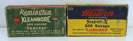Full Vintage Box Western Super-X .300 Savage & Partial Box of 14 Remington .300 Savage Cartridges