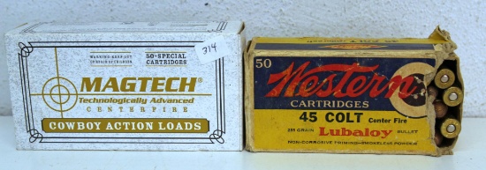 Full Box MagTech Cowboy Action Loads .45 Colt 250 gr. & Partial Vintage Damaged Box 34 Rounds