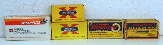 2 Full Vintage Boxes Western .38 S&W (Damage to 1 Box), Partial Vintage Box of 44 Winchester .38