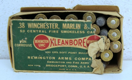 49 Vintage Rounds Remington .38 Winchester Cartridges Ammunition in Heavily Damaged Box...