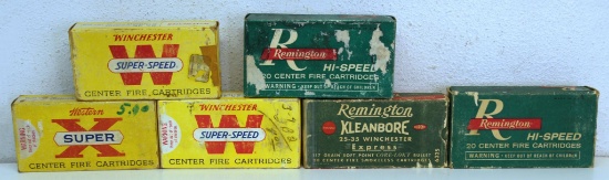 5 Full Vintage Boxes Remington, Western & Winchester .25-35 Winchester Cartridges Ammunition Plus 1