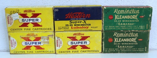 4 Full Vintage Boxes - 2 Remington 2 Western .25-35 Winchester Cartridges Ammunition Plus Partial