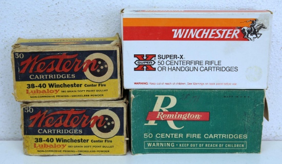 3 Full Vintage Boxes .38-40 Win. Cartridges Ammunition - Winchester, Remington, Western & 1 Partial