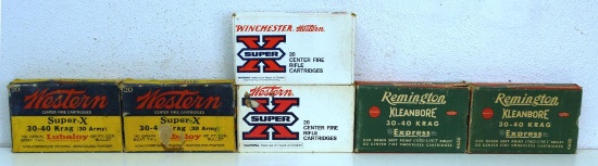 5 Full Vintage Boxes Remington & Western .30-40 Krag & Partial Box Winchester-Western 9 Rounds