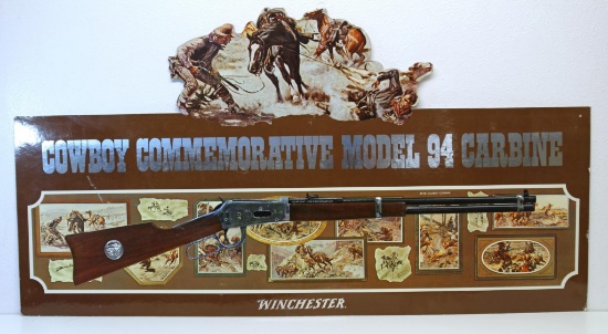 Winchester Dealership Sign for Cowboy Commemorative Winchester Model 94 Carbine, Embossed Metallic