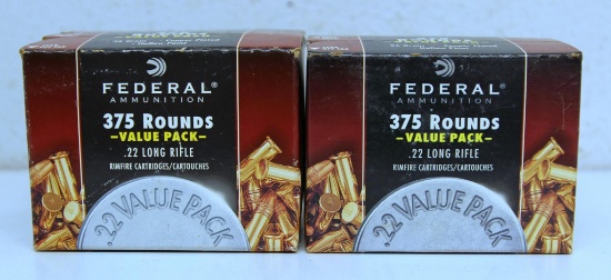 Two Full Boxes Federal 375 Round Value Pack .22 LR 36 gr. Hollow Point Cartridges Ammunition...