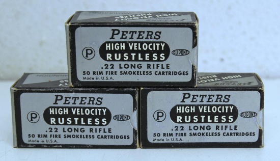 3 Full Vintage Boxes Peters High Velocity Rustless .22 LR Cartridges Ammunition...