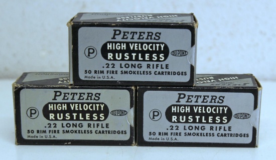 3 Full Vintage Boxes Peters High Velocity Rustless .22 LR Cartridges Ammunition...
