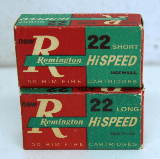 2 Full Vintage Full Boxes Remington Hi-Speed .22 Long and .22 Short Cartridges Ammunition...