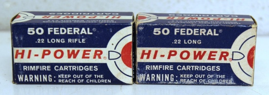 2 Full Vintage Boxes Federal Hi-Power .22 Long and .22 LR Cartridges Ammunition...