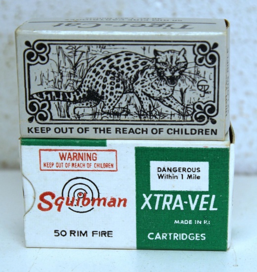Full Vintage...Box Tiger-Cat Sovereign .22 LR and Squibman...Xtra-Vel .22 LR Cartridges Ammunition..