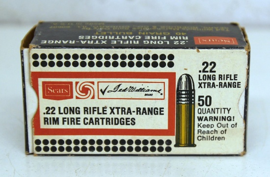 Full Vintage Box Sears Ted Williams...Xtra-Range .22 LR Cartridges Ammunition...