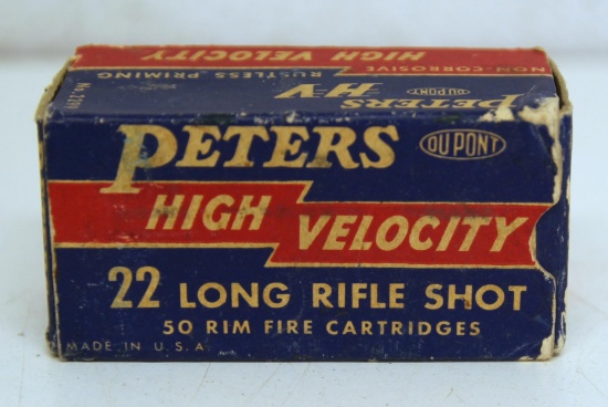 Full Vintage Box Peters High Velocity .22 LR Shot Cartridges Ammunition...