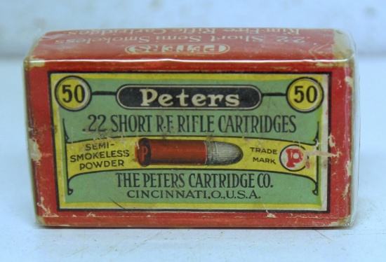 Full Vintage Partially Sealed Two Piece Box Peters .22 Short R-F Rifle Cartridges Ammunition...