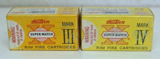 2 Different Full Vintage Boxes Western Super Match Mark III .22 LR & Mark IV .22 LR Pistol Match