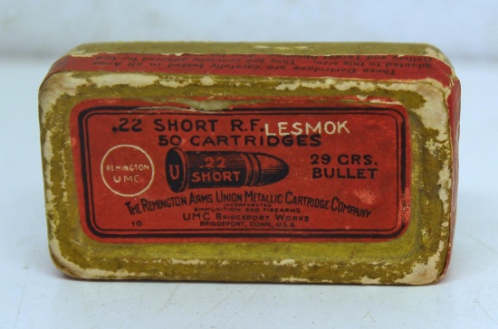 Full Vintage Two Piece Box Remington UMC .22 Short RF Cartridges Ammunition...