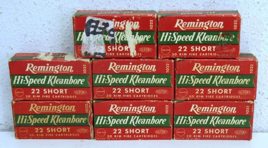8 Full Vintage Boxes Remington Hi-Speed .22 Short Cartridges Ammunition - Damage to some boxes...