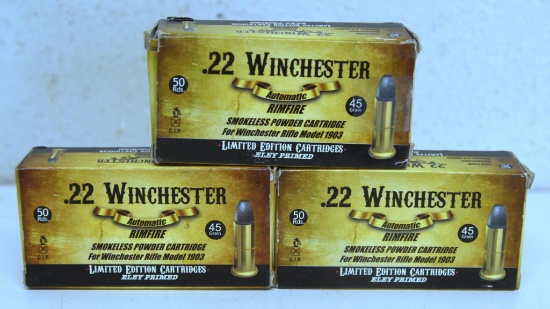 3 Full Boxes Limited Edition .22 Winchester Automatic Rimfire...45gr. Cartridges Ammunition for