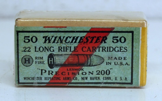 Full Vintage Sealed Two Piece Box Winchester "Precision 200" .22 LR Rifle Cartridges Ammunition (End