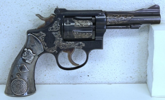 Smith & Wesson K38 Combat Pre-Model 15 .38 S&W Special Revolver Engraved Sterling Handle w/Aztec