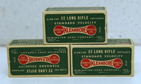 Three Full Vintage Remington Dog Bone Boxes .22 LR Standard Velocity Cartridges Ammunition...
