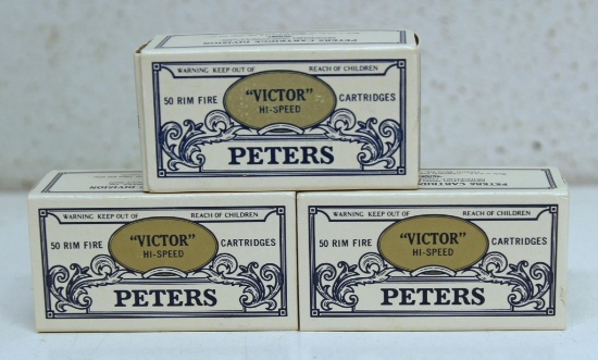 Three Full Vintage Boxes Peters "Victor" Hi-Speed .22 LR Cartridges Ammunition...