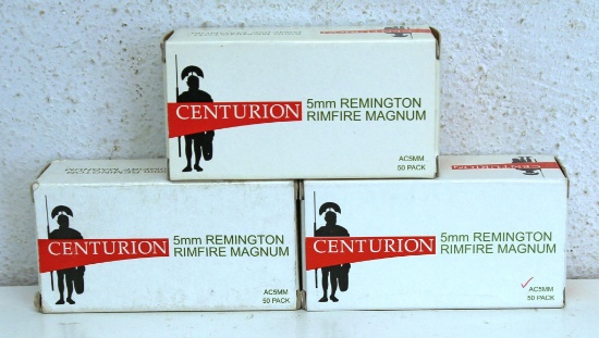 Three Full Boxes Centurion 5 mm Magnum Rim Fire 20 gr. HP Cartridges Ammunition...