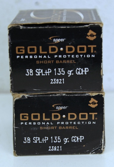 Two Full Boxes Speer GoldDot...Personal Protection .38 Special Plus P 135 gr. HP Cartridges