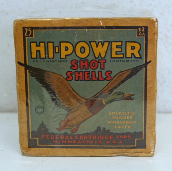 Full Vintage Box Federal Hi-Power 12 Ga. 2 3/4" 6 Shot Shotshells Ammunition...