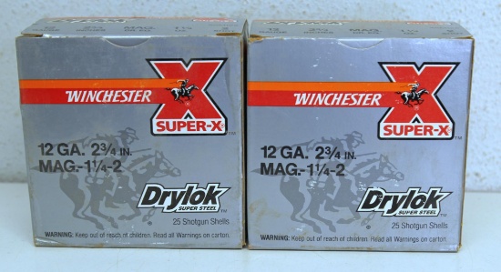 Two Full Boxes Winchester Super-X DryLok Super Steel 12 Ga. 2 3/4" 2 Shot Shotshells Ammunition...