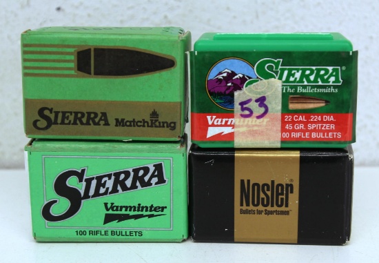 Full Box 100 Nosler Ballistic Tip .22 Cal. .224 Dia. 55 gr. Bullets, Full Box Sierra .22 Cal. .224
