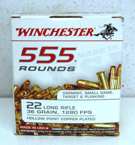 Full Box 555 Winchester .22 LR 36 gr. HP Cartridges Ammunition...