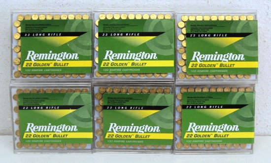 Six Full 100 Rd. Boxes Remington Golden Bullet .22 LR Cartridges Ammunition...