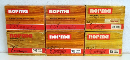 5 Full Boxes & 1 Partial 15 Rds 5 Fired Brass Norma .308 Norma Magnum 180 gr. Cartridges Ammunition.