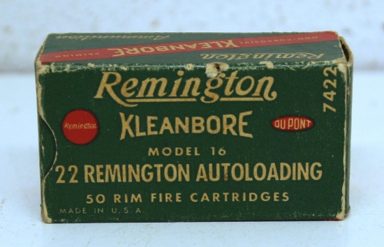 Full Vintage Box Remington .22 Remington Autoloading Rimfire Cartridges Ammunition...