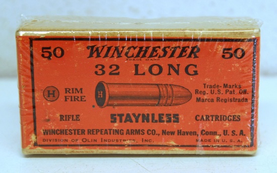 Full Vintage Sealed Box Winchester .32 Long Rimfire Cartridges Ammunition...