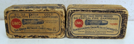 Two Different Partial Vintage Remington UMC Two Piece Boxes .32 Colt Police Positive Cartridges