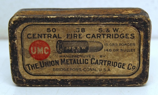 Full Vintage Two Piece Box Mixed Rounds UMC .38 S&W Cartridges Ammunition - Some Cartridges UMC and