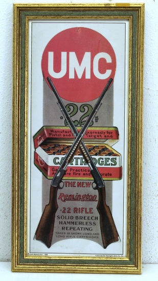 UMC .22's Framed Paper Sign, 1988 Reproduction, Authorized by Remington Arms, 14 3/4" x 7 1/4"...