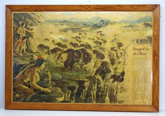 Four Vintage Oak Framed Native American Prints Courtesy of Your Pontiac Dealer, Frames 24 1/4" x 40